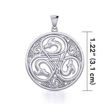 Dragon with Triskele Silver Disc Pendant TPD5820 - Jewelry